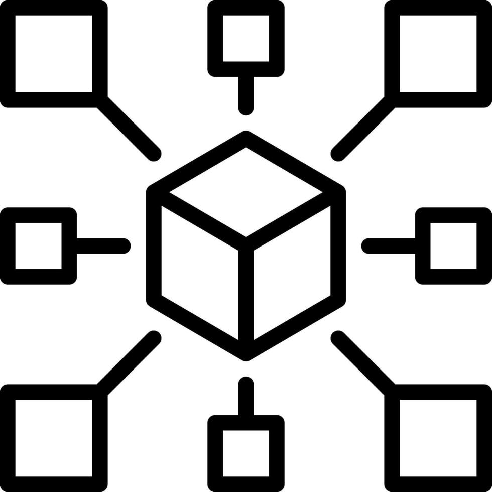 A black and white image of a cube surrounded by squares vector