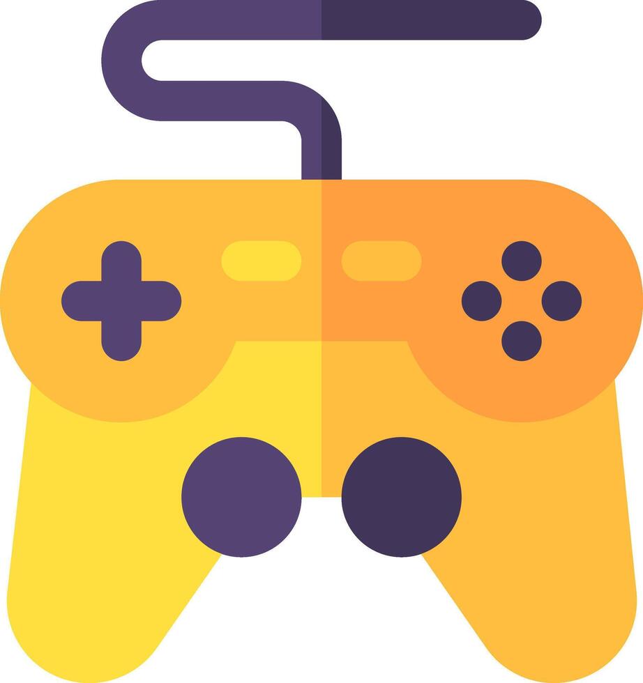 A yellow game controller with a purple cord vector