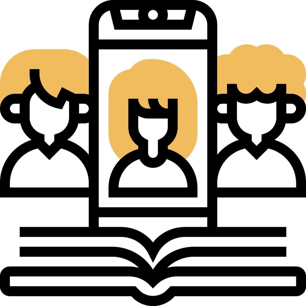 A group of people are sitting around a book and a phone vector