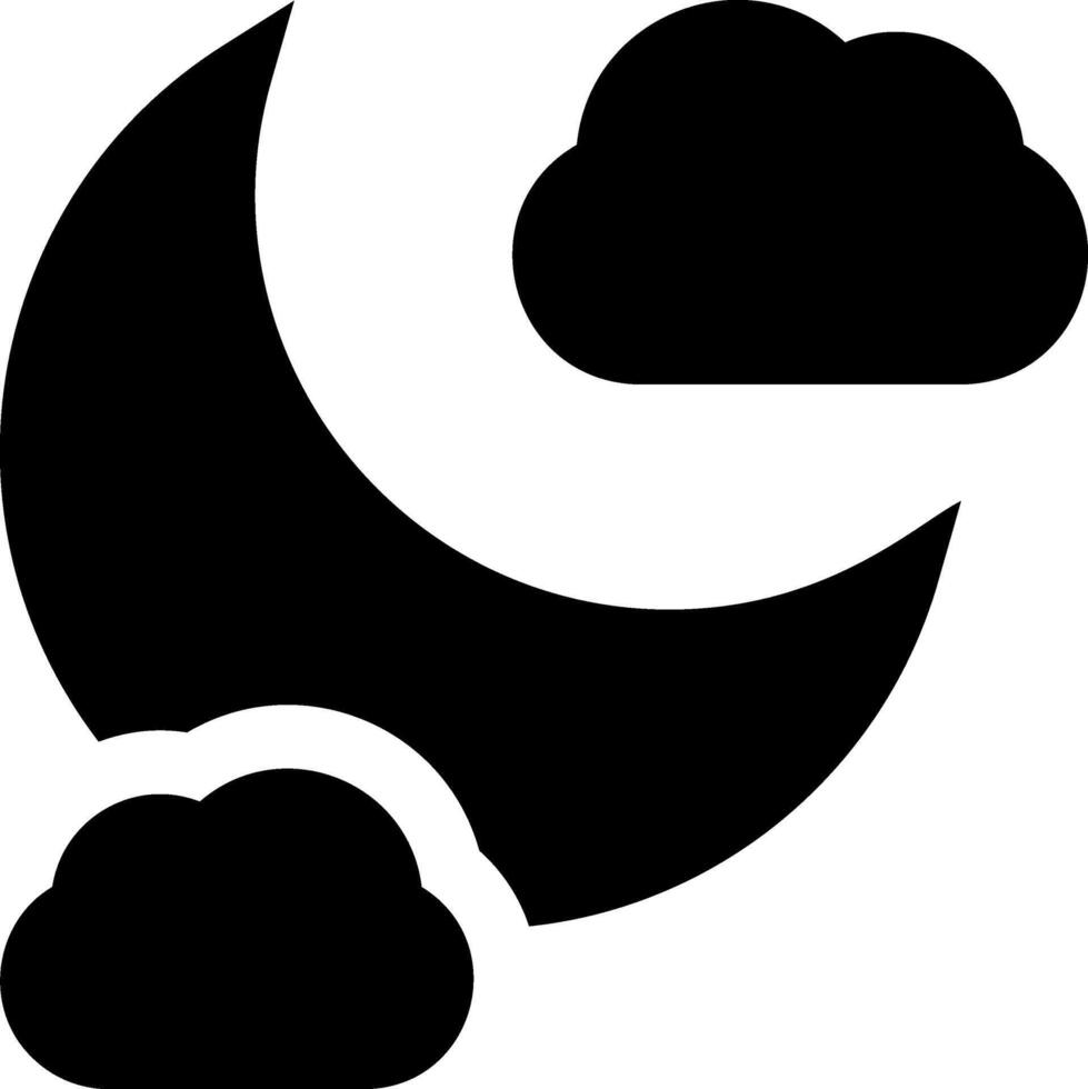 A black and white crescent with clouds vector