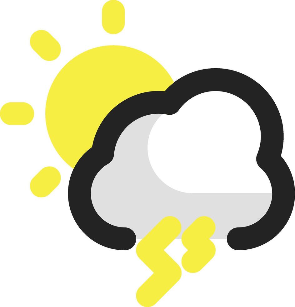 A yellow cloud with lightning and a sun vector