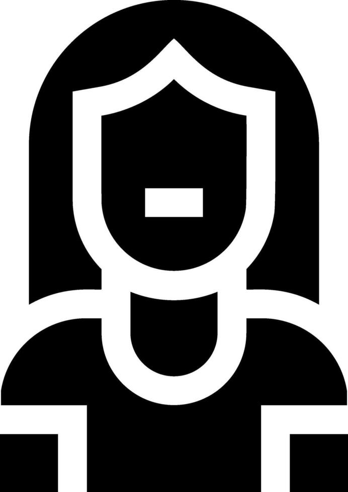 A black and white icon of a woman with a shield vector