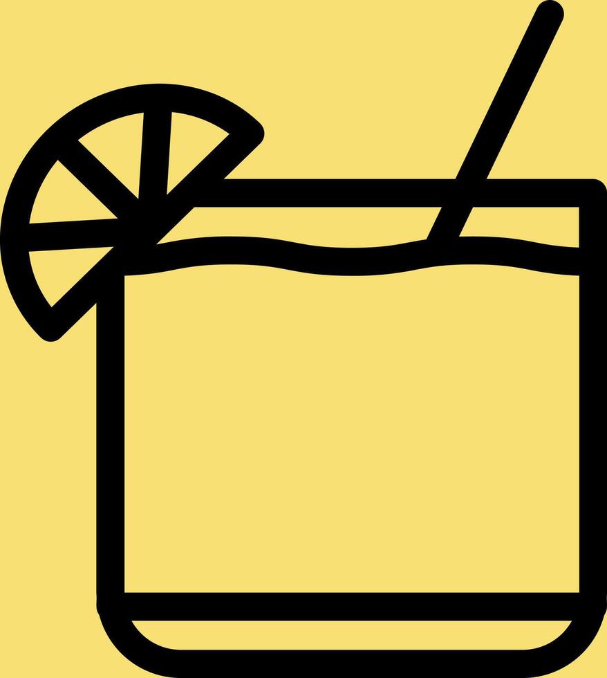 A black and yellow icon of a drink with a slice of lemon vector