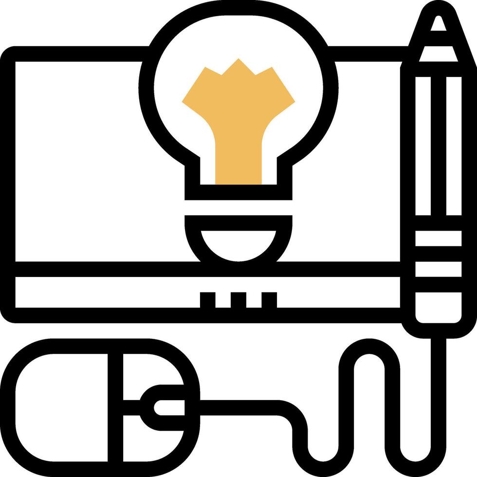 A mouse and light bulb are connected to a computer vector