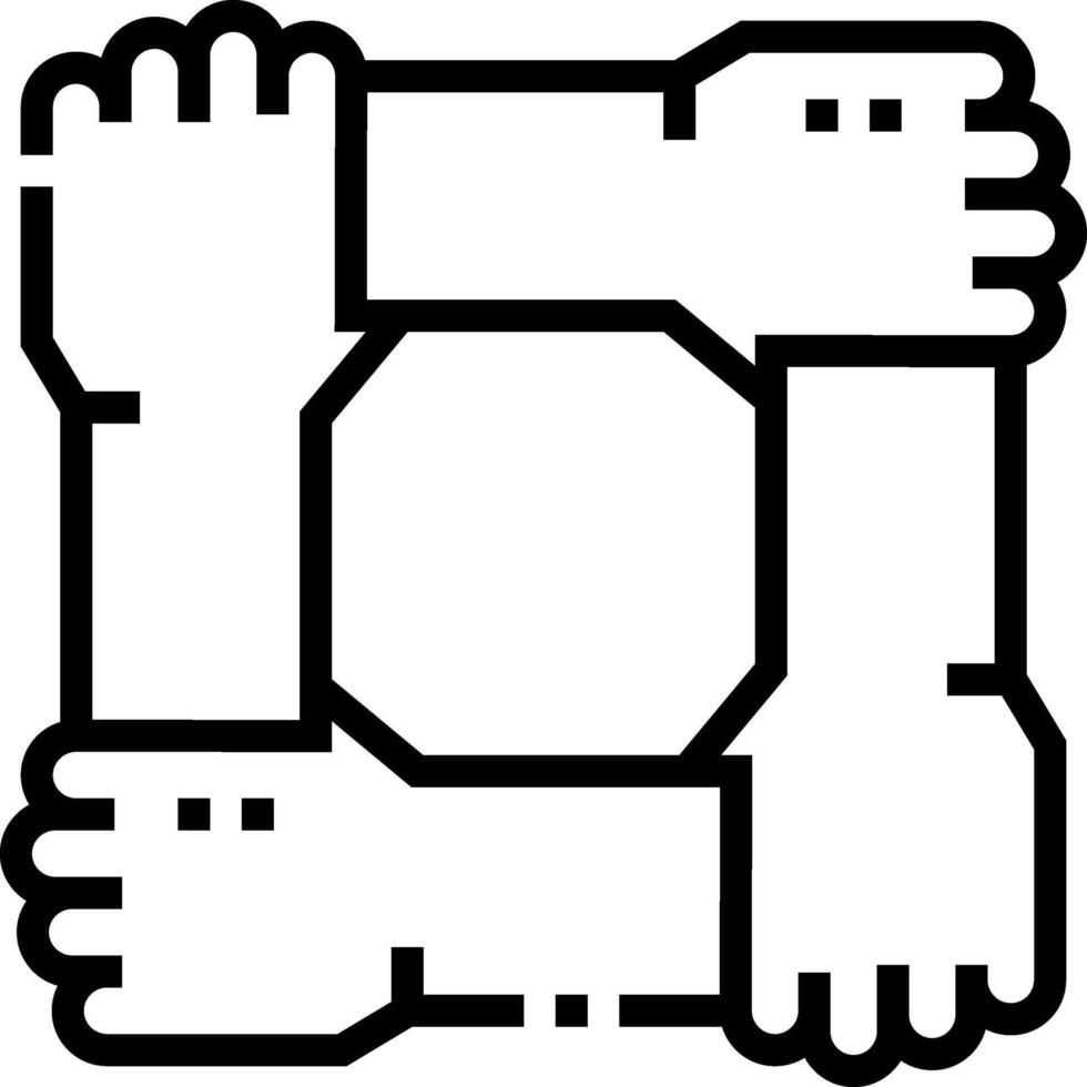 A black and white image of four hands holding each other vector