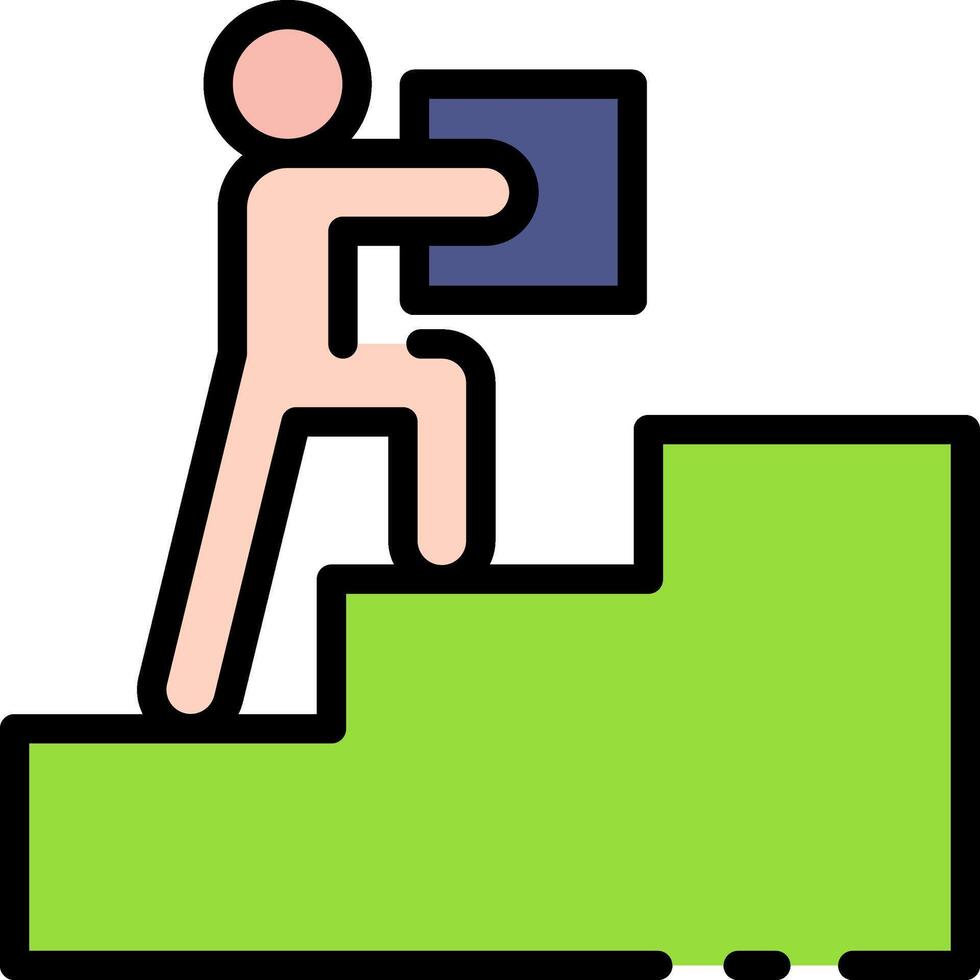 A man is climbing up a stairway with a box vector