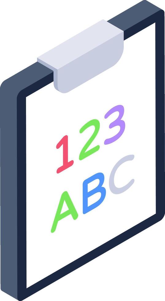 A clipboard with the number 123 and the letters abc vector