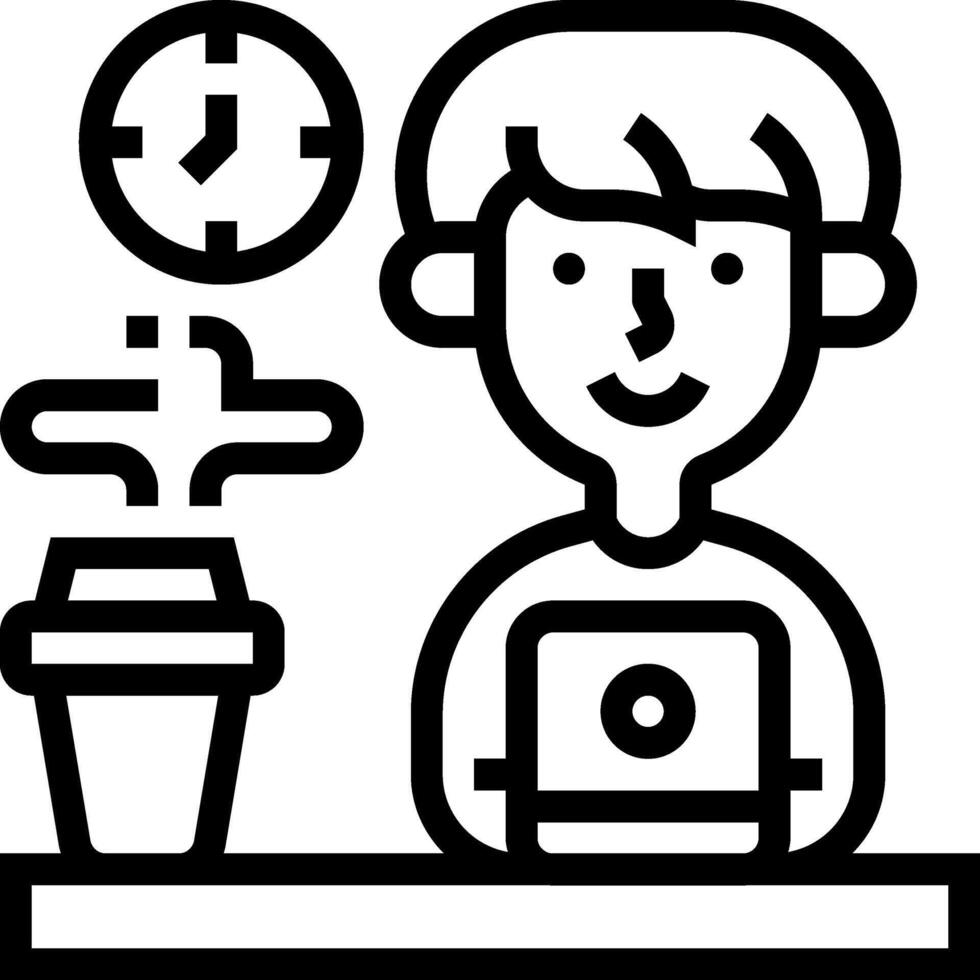 A man is sitting at a table with a laptop and coffee vector