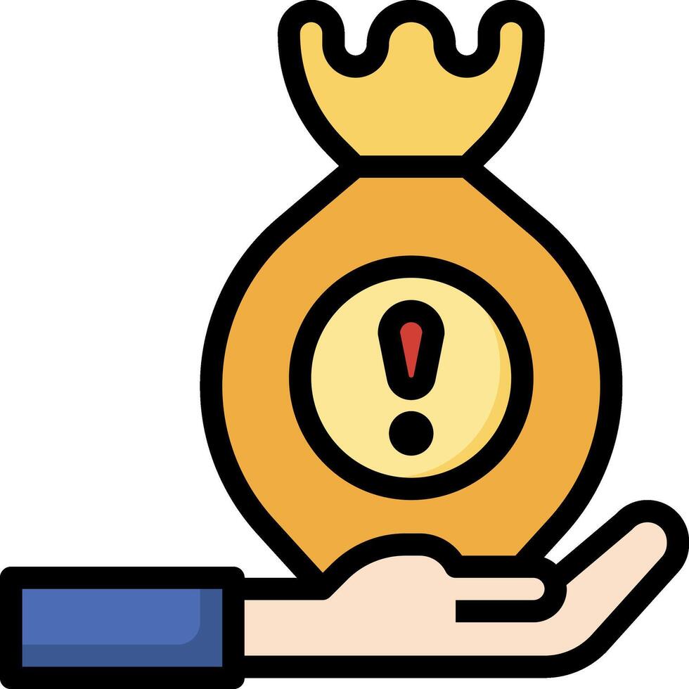 A hand holding a gold bag with an exclamation mark on it vector