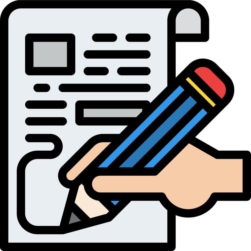 Hand holding a pencil and writing on a document vector