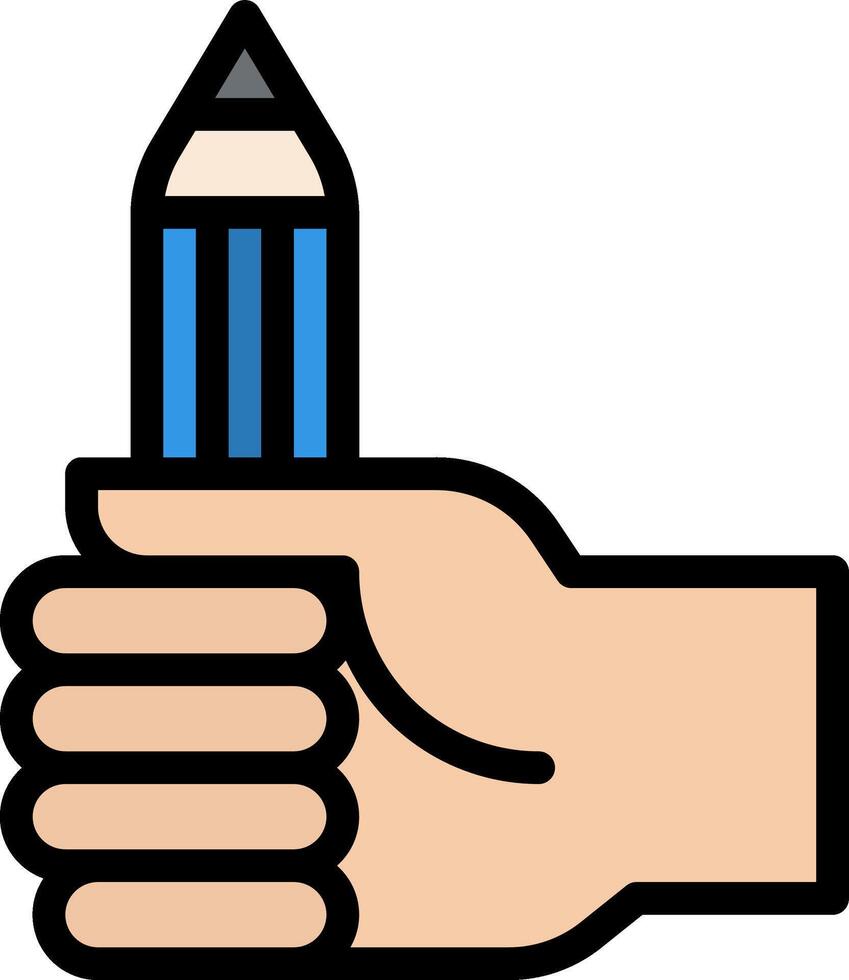A hand holding a pencil with a blue tip vector