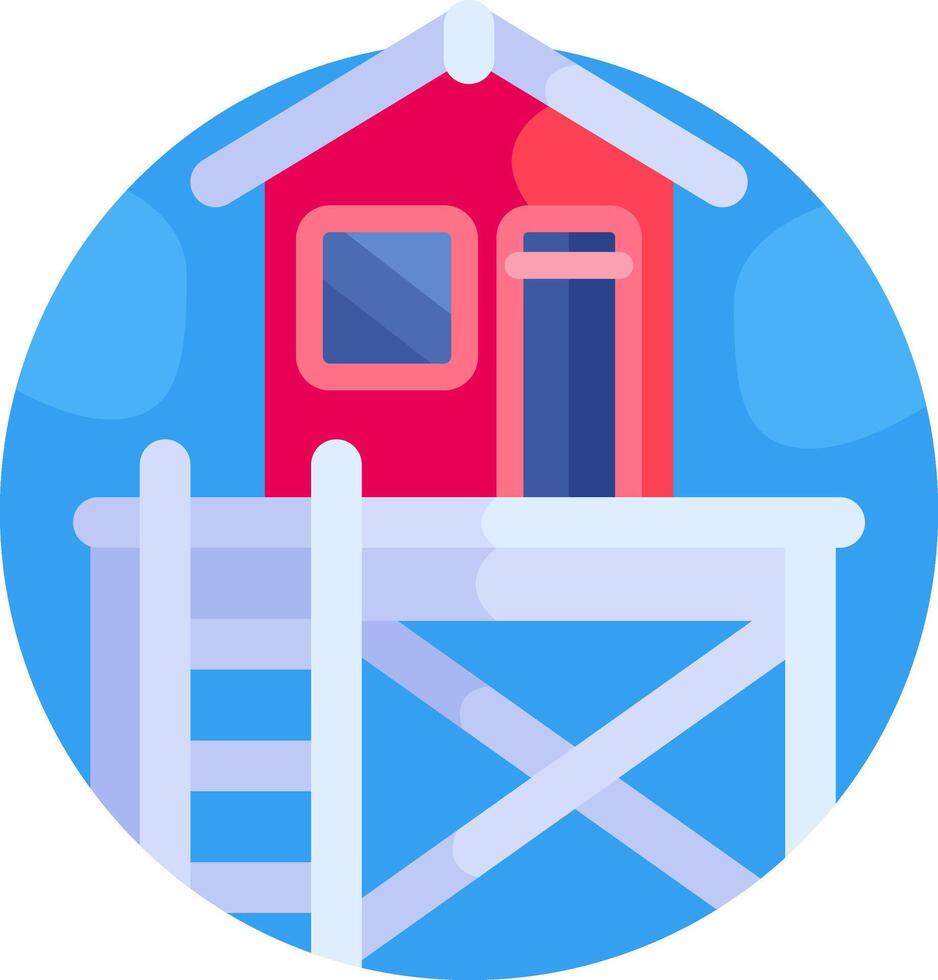 A red house with a ladder on top vector