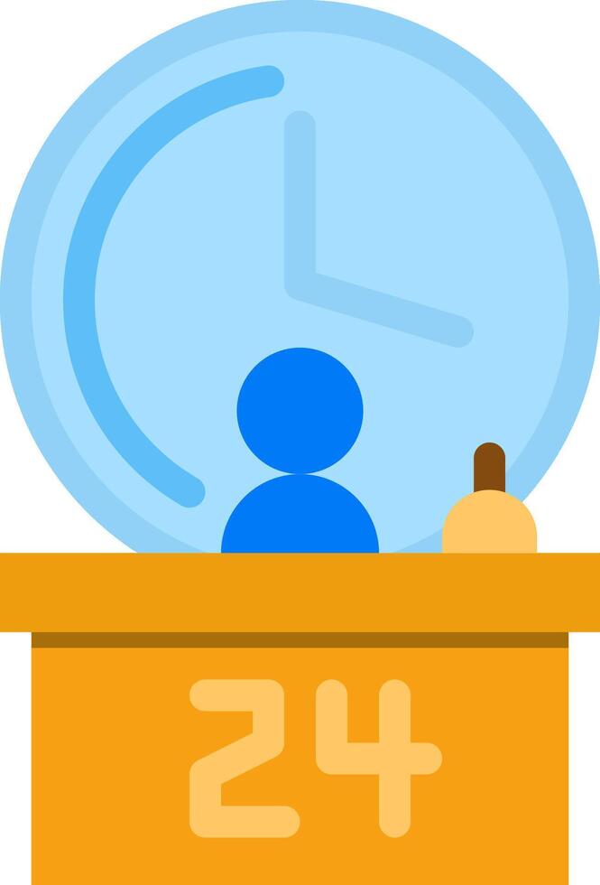 A person sitting at a desk with a clock on it vector