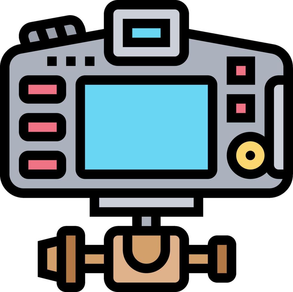 A camera with a lens and a tripod on it vector