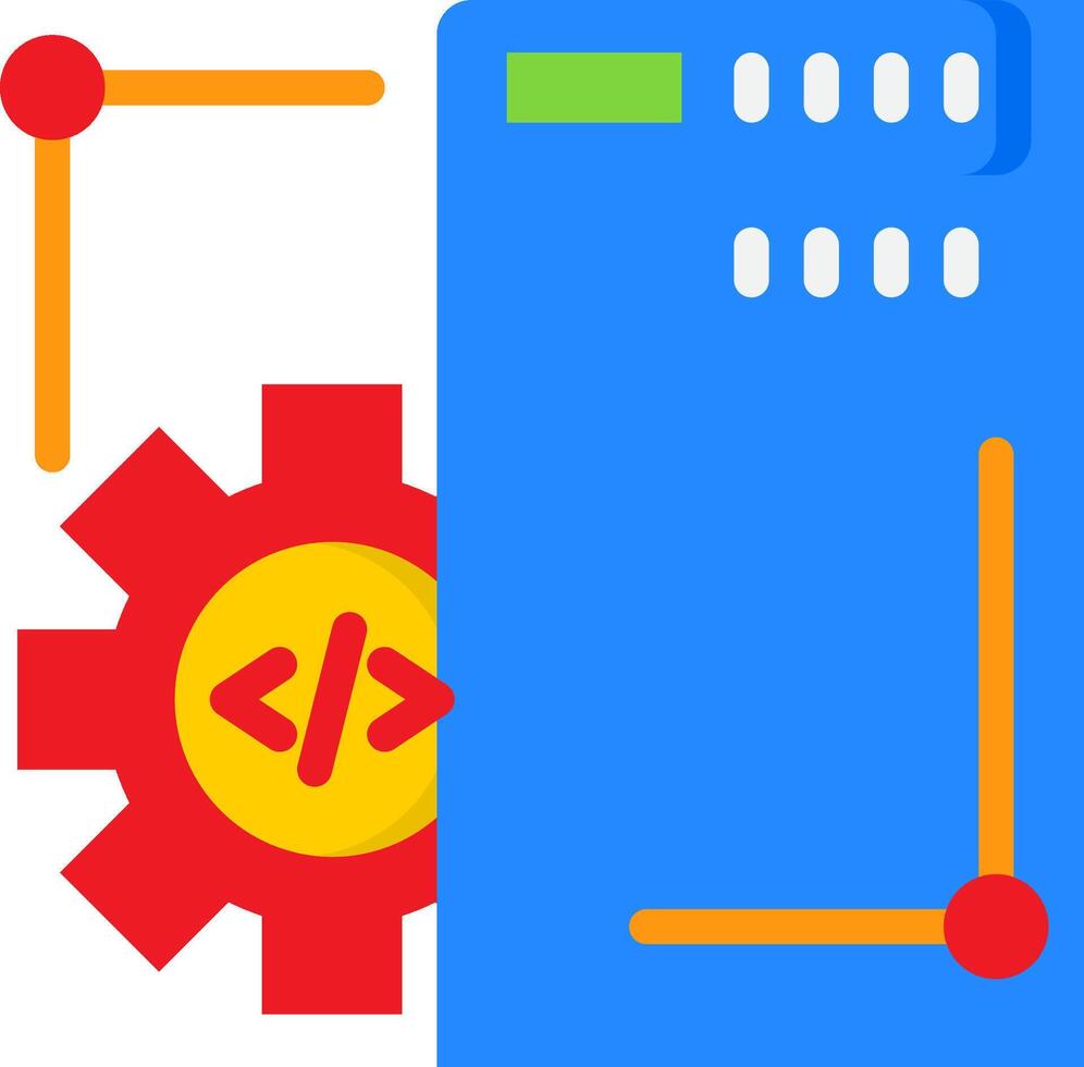 A server with gears and a red arrow vector