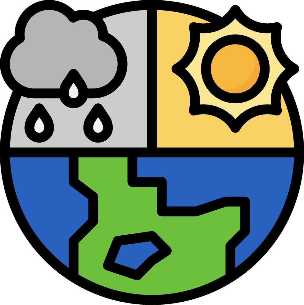 The earth is depicted with a sun, clouds and rain vector
