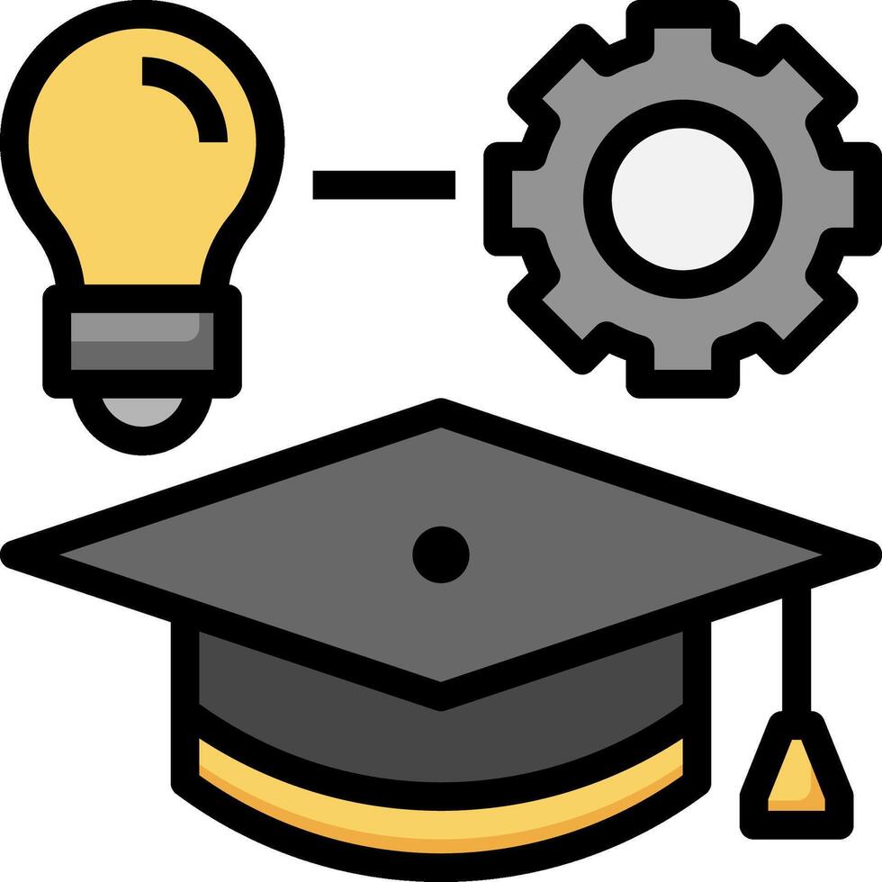 Graduation cap, light bulb and gears icon vector
