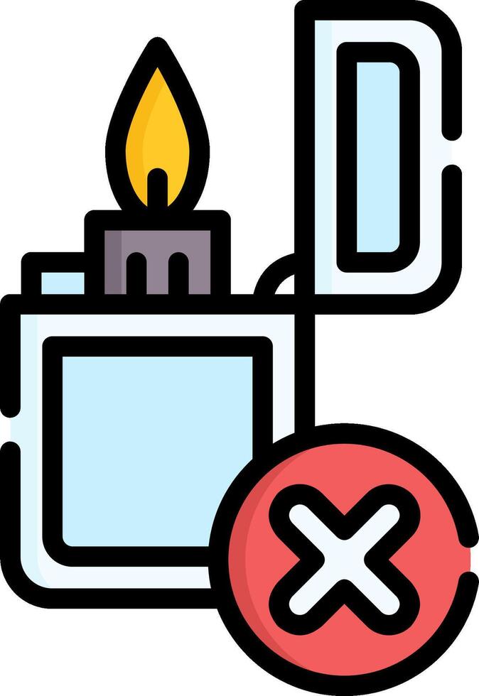 A lighter with a flame and a red cross vector