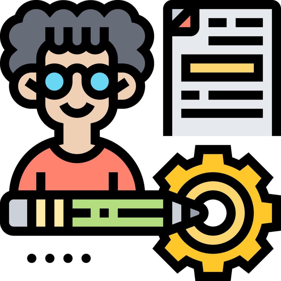 A person with glasses and a pen holding a pencil and a paper vector