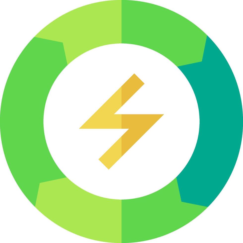 A green and yellow logo with a lightning bolt vector