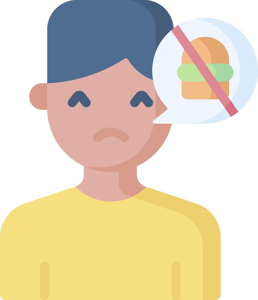 A man with a burger in his mouth and a speech bubble with a no sign vector