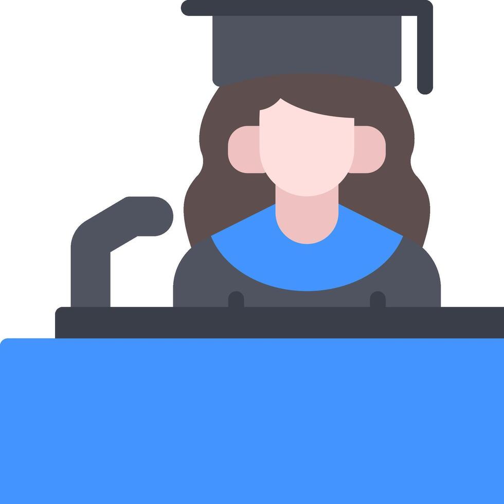 A woman in a graduation cap and gown is sitting at a podium vector