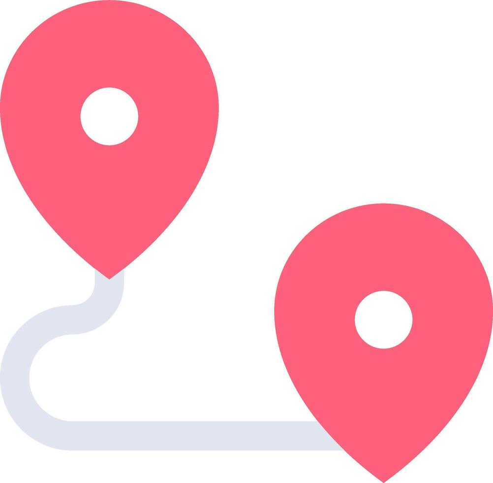 A map with two pink pins pointing to each other vector