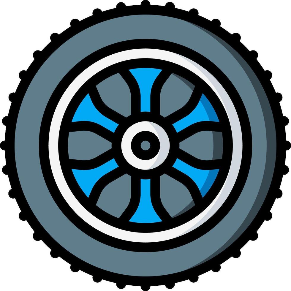 A blue and black tire with a black rim vector