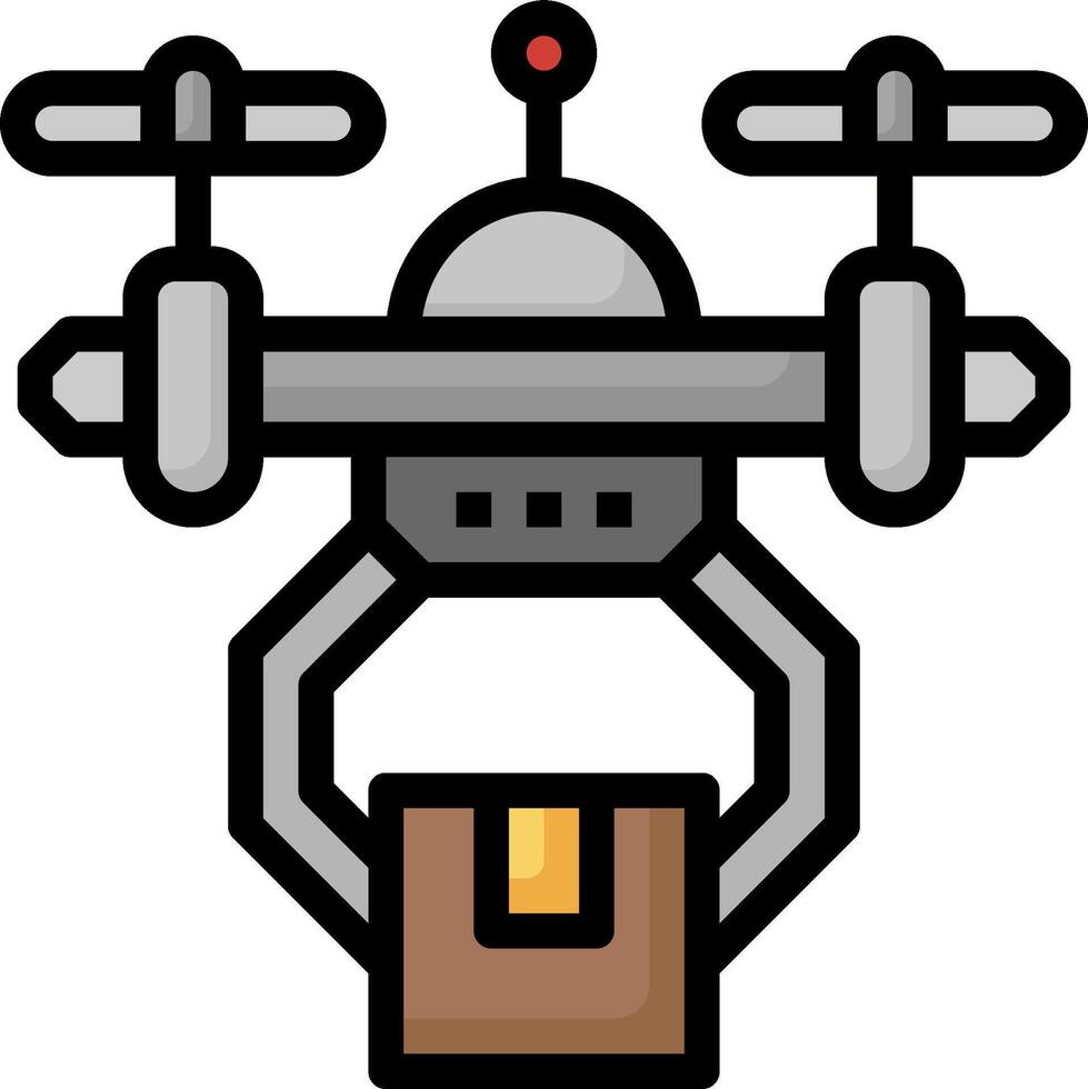 A cartoon image of a drone with a box vector