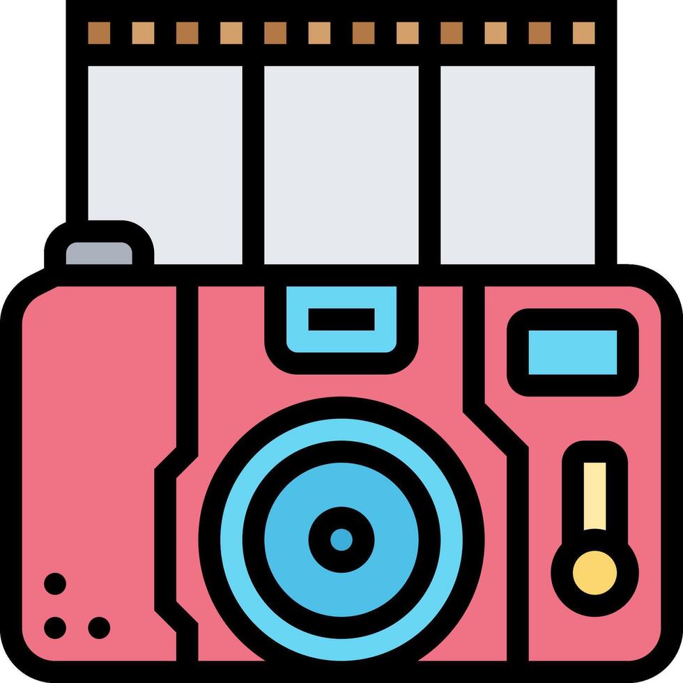 A camera with film strips and a film strip vector