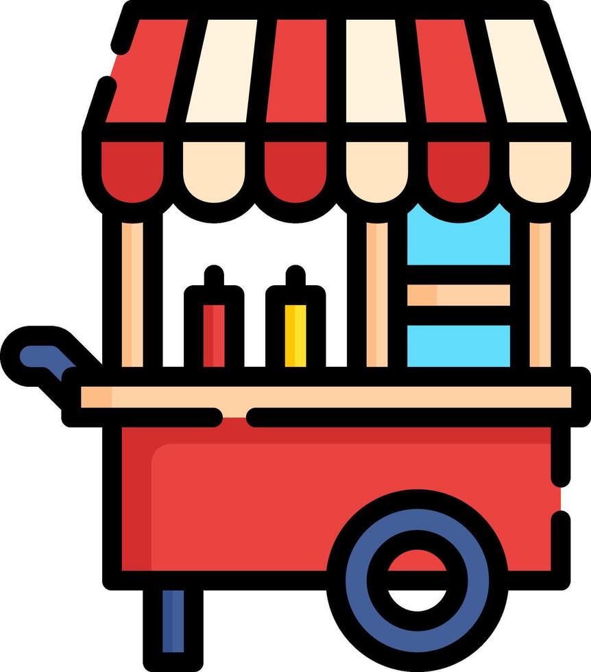 A food cart with a red and white awning vector