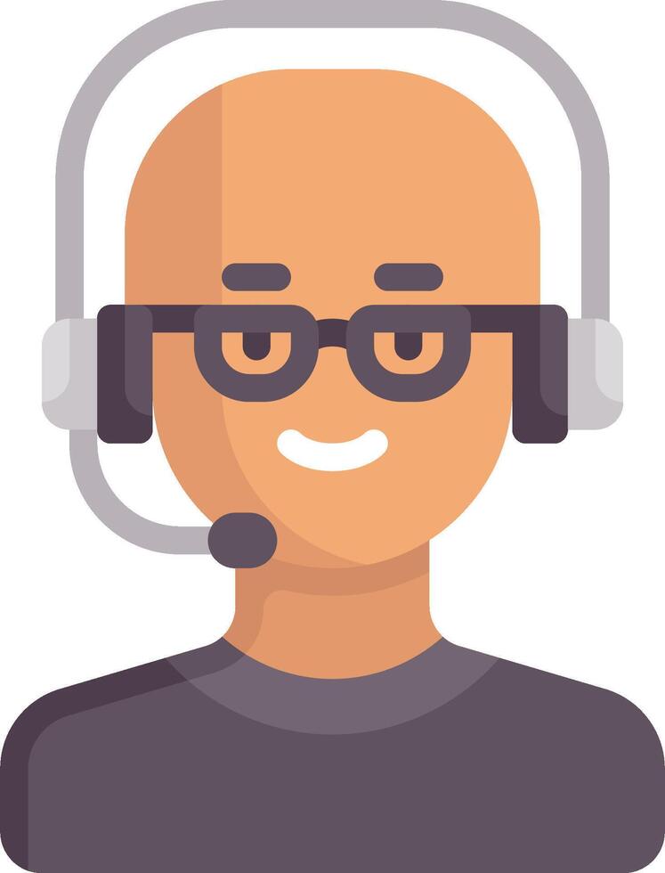 A bald man wearing glasses and a headset vector