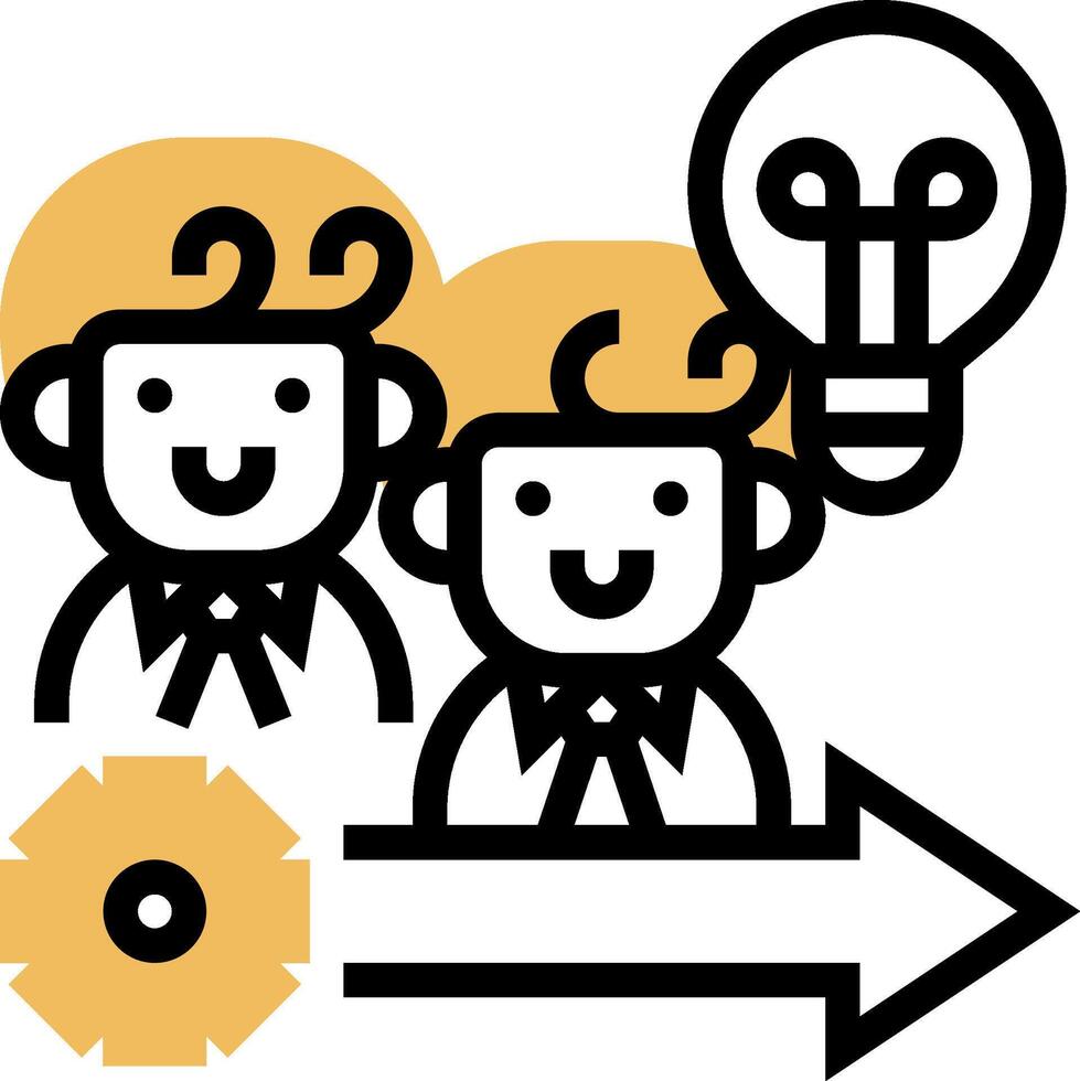 Two people with a light bulb and an arrow vector