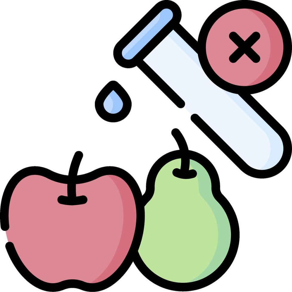 An apple and a test tube with a red cross on it vector