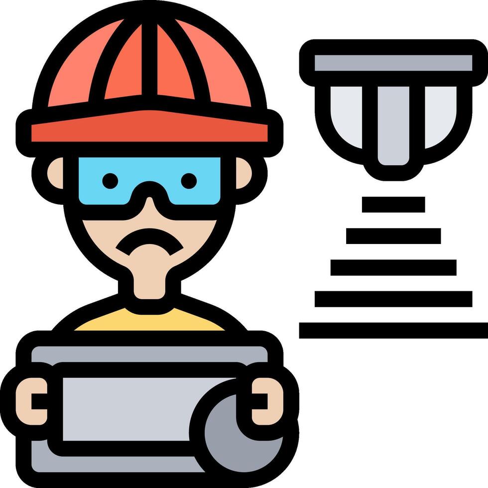 A man in a hard hat and safety glasses holding a camera vector