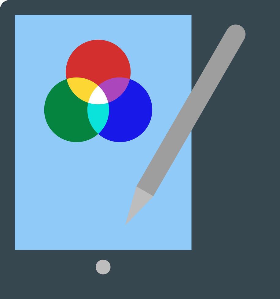 A tablet with a pen and a colorful circle vector