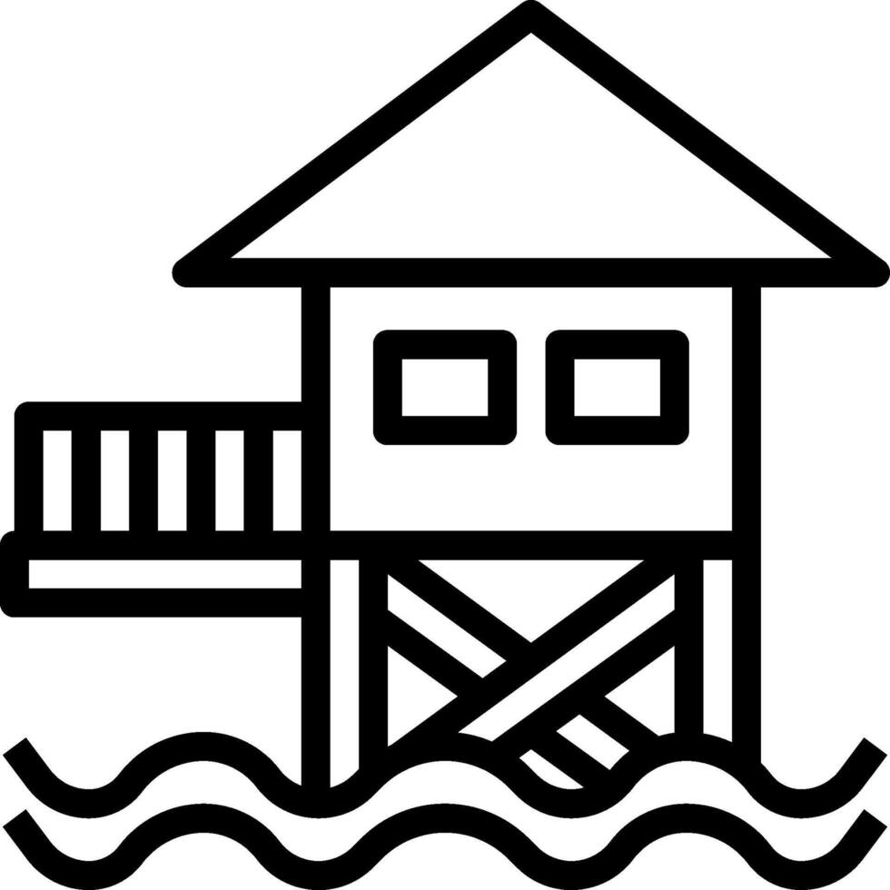 A black and white illustration of a house on the water vector