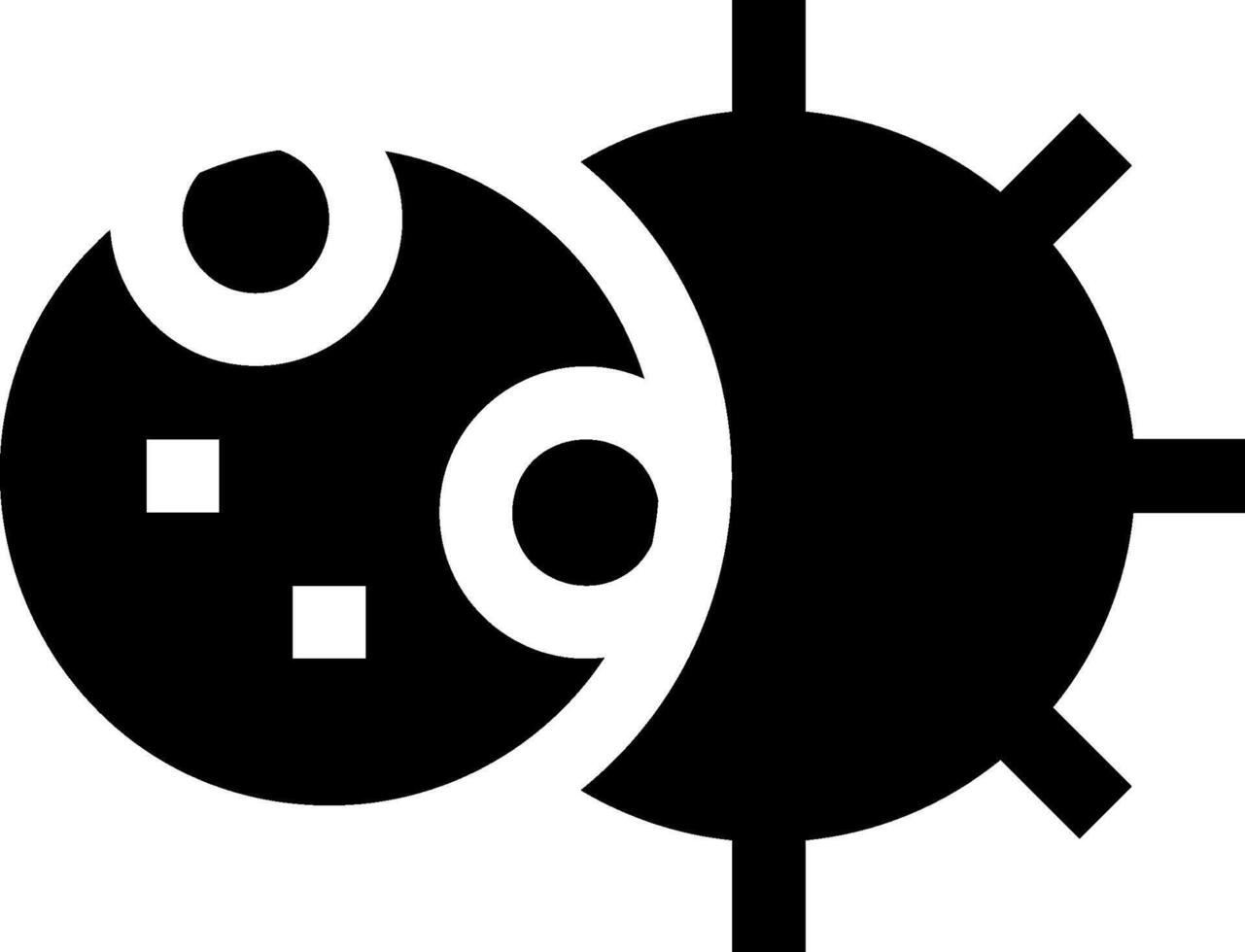 A black and white icon of a bug with two eyes vector