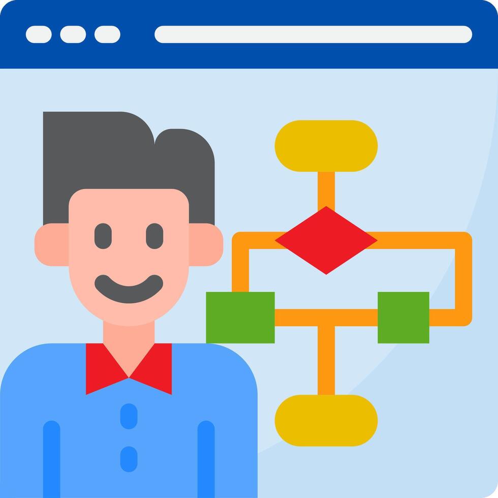 A man with a computer screen and a diagram of a process vector