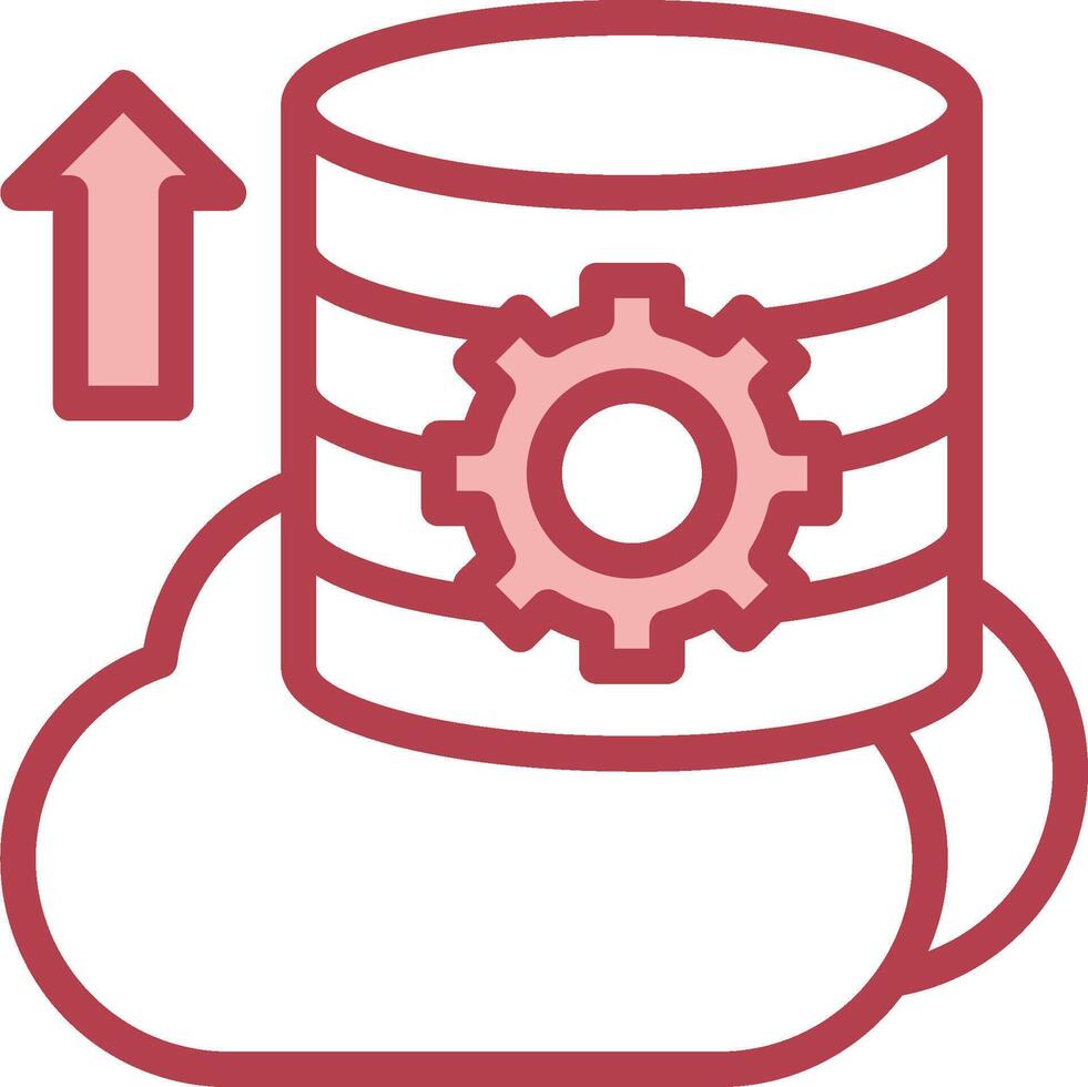 A cloud with a gear icon and a red arrow vector