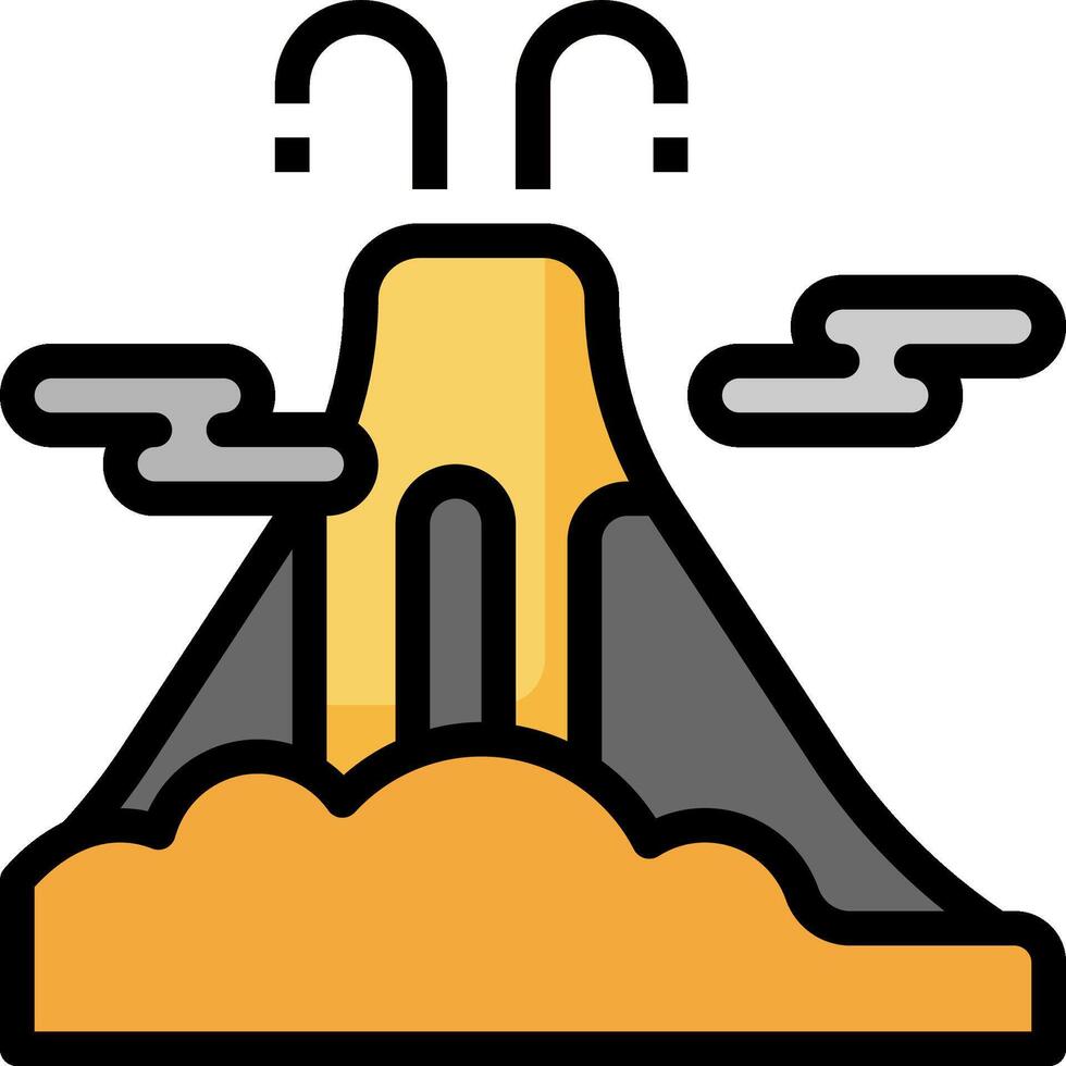 A volcano icon with clouds and smoke coming out of it vector