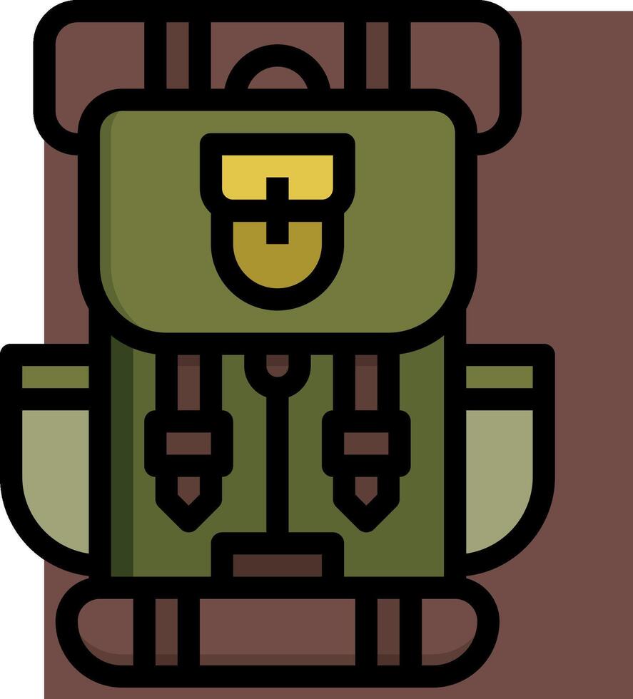 A backpack icon with a green and brown color scheme vector