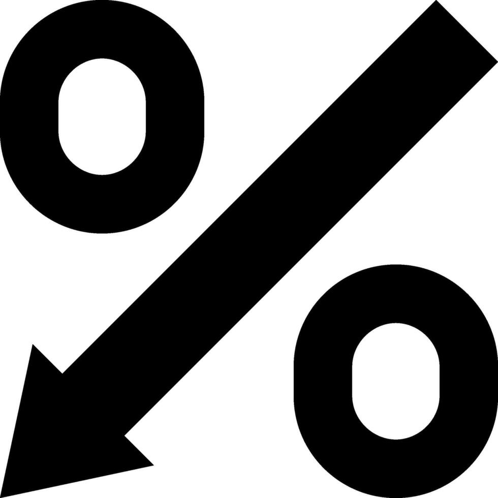 Percentage symbol with an arrow pointing down vector