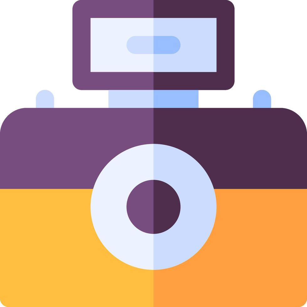 A camera icon with a purple and yellow background vector