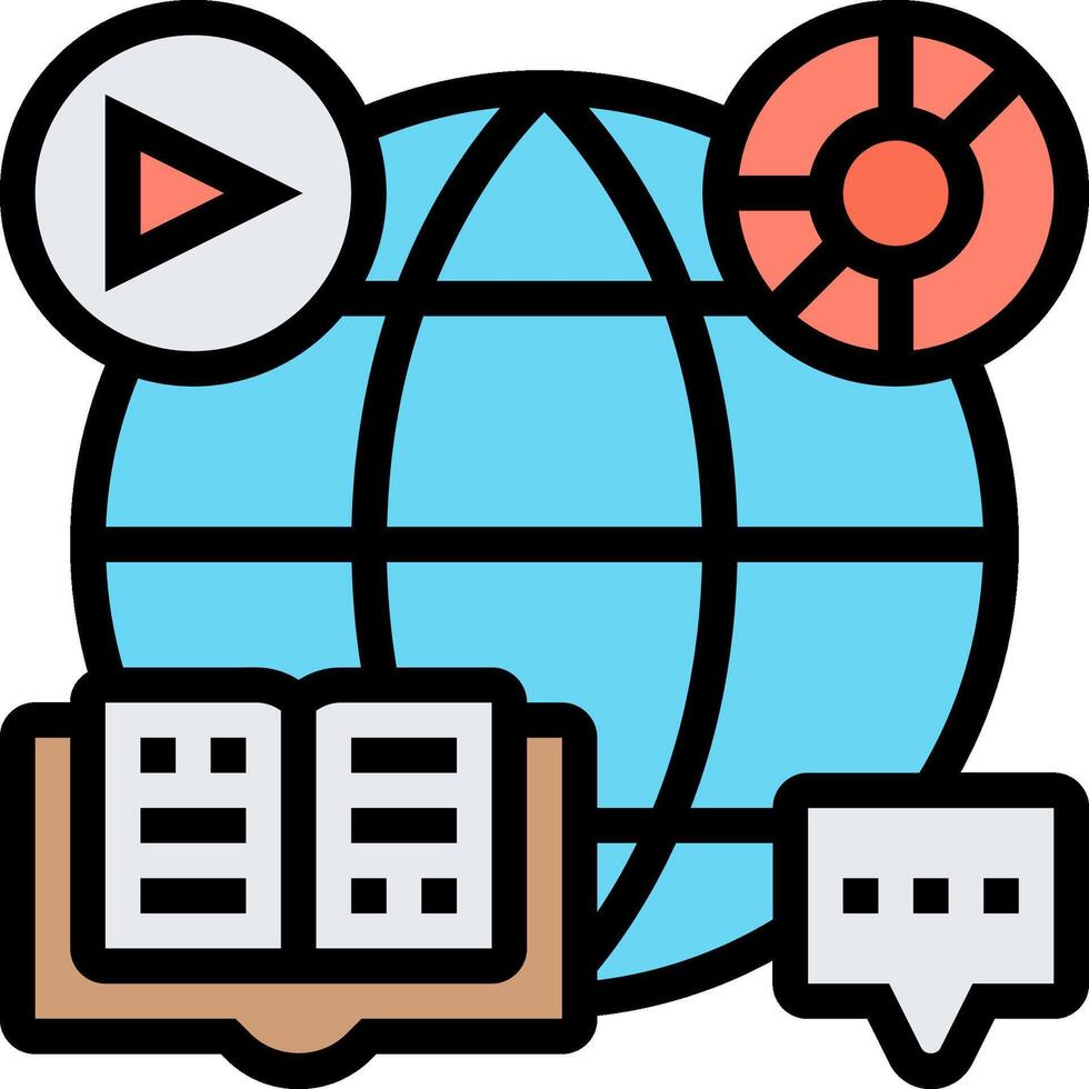 An icon of a globe with a book, a book, and a microphone vector