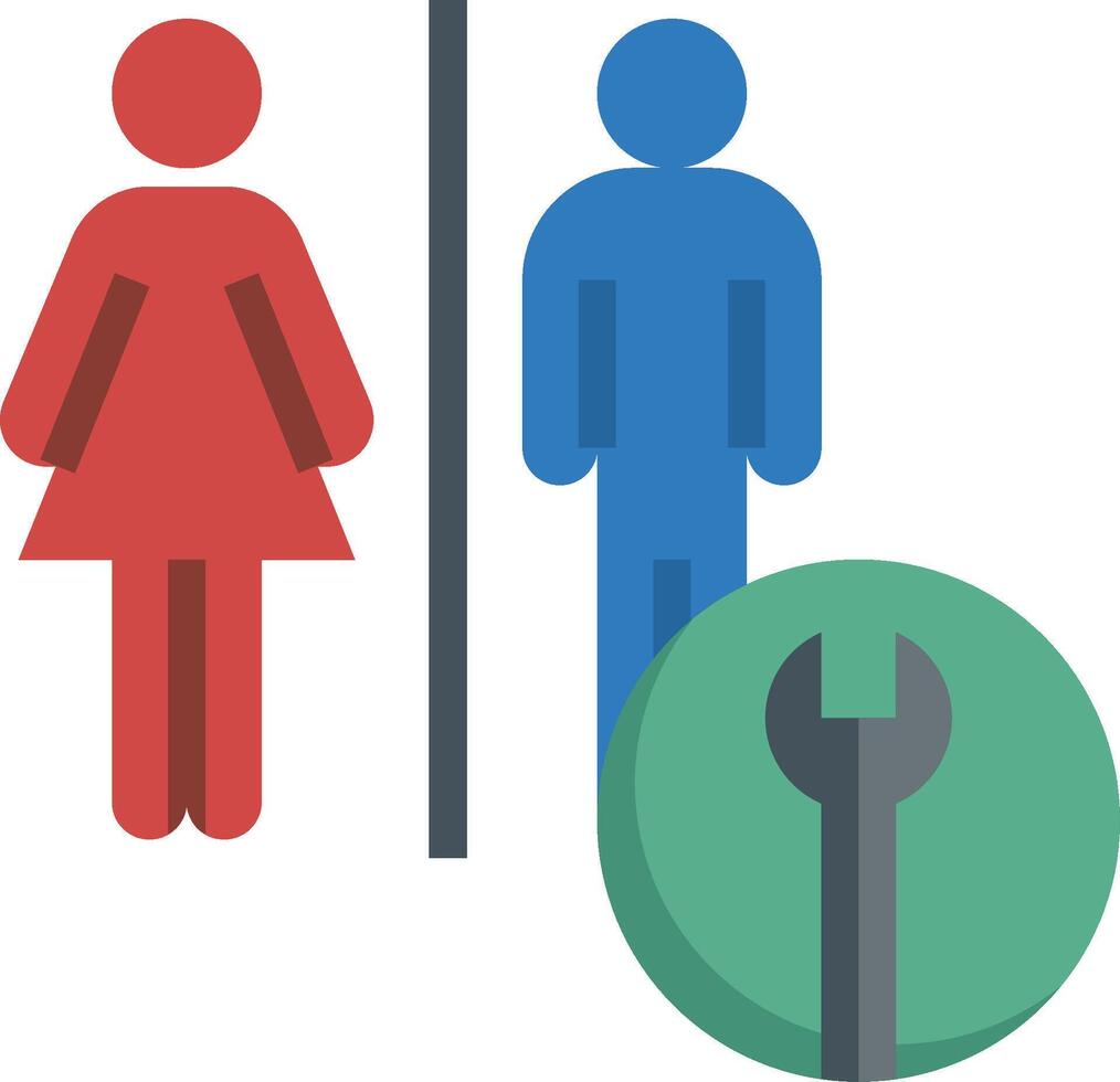 A man and woman are standing next to a toilet and a wrench vector