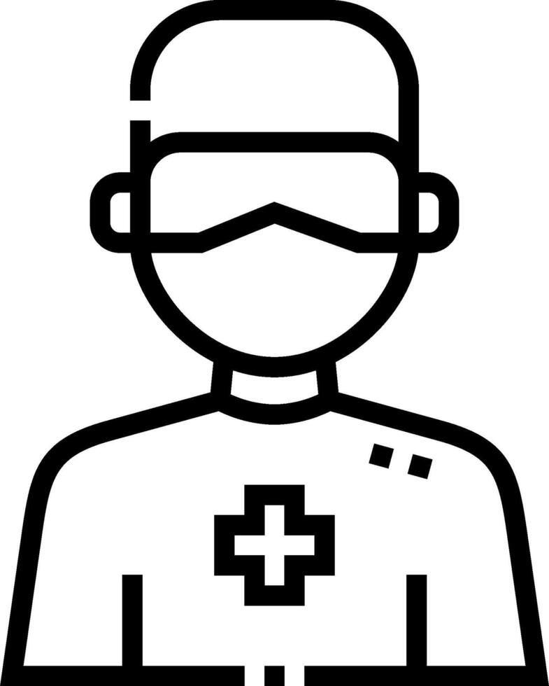A black and white icon of a man in a medical uniform vector