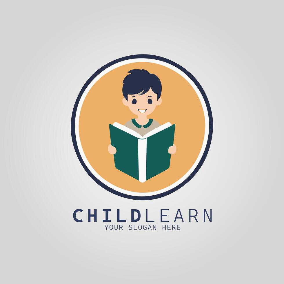 Child learn logo design with a boy reading a book vector