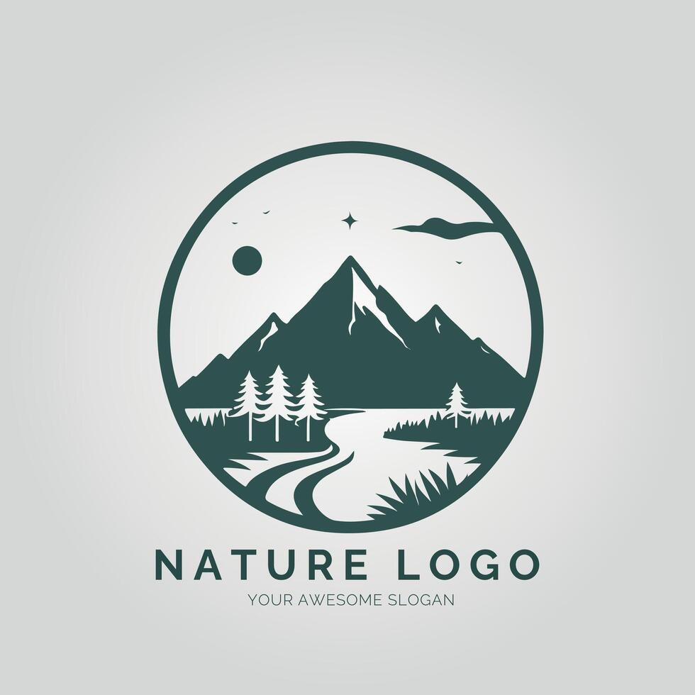 Nature logo design with mountains and trees vector