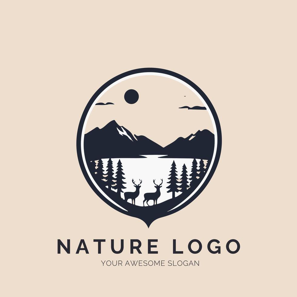 Nature logo design with deer and trees vector